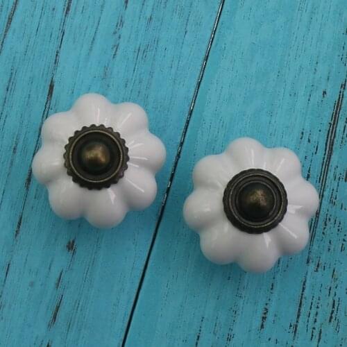 2PCS Vintage Ceramic Pumpkin Door Knob Cabinet Drawer Kitchen Cupboard Pull Handle Closet Dresser Knob White