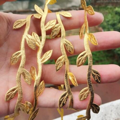 DIY 200 yards/volume Gold Leaf Trim Satin Ribbon on -C641*200