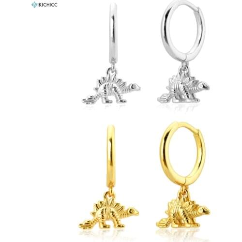 Kikichicc European 925 Sterling Silver Gold Stegosaurus Drop Earring Animal Luxury Circle Luxury Piercing Ohrringe Pendiente