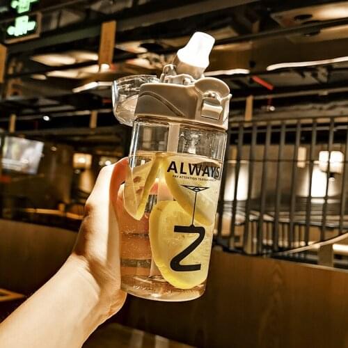 Straw cup adult portable fall proof sports large capacity water cup plastic Japanese solid black handy cup