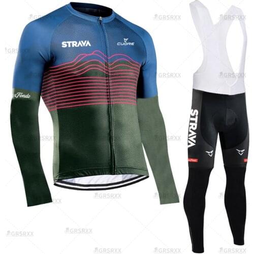 STRAVA Cycling Jersey Set Autumn Breathable Shirts for Men 2021 Bicycle Team Full Sleeve Cycling Uniform Bike Team Sportswear