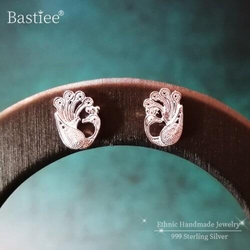 Birds Stud Earrings 999 Sterling Silver Small Earrings Women Handmade Studs Luxury Jewelry Korean Fashion 2020 Ethnic Vintage