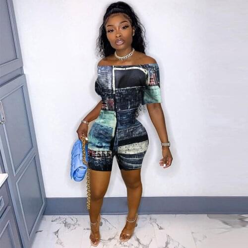 Off The Shoulder Streetwear One Piece Overalls for Women Slash Neck Short Sleeve Skinny Playsuit Summer Beachwear Club Outfits