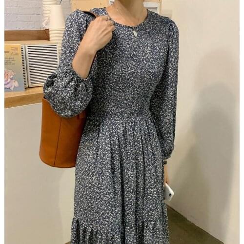 Korean Floral Print Summer Dress Women Long Sleeve Ladies Dresses Casual Midi Spring Vintage Autumn Dress Vestido Mujer 2021