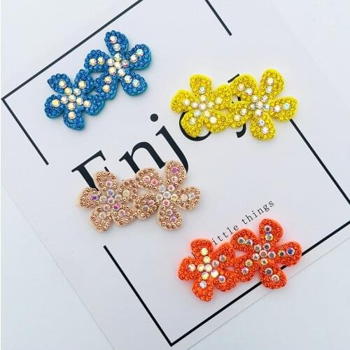 10Pcs 50*25mm Colorful Padded Flowers Patches Rhinestone for DIY Clothing Accessories Handmade Headwear Bow Decor Appliques