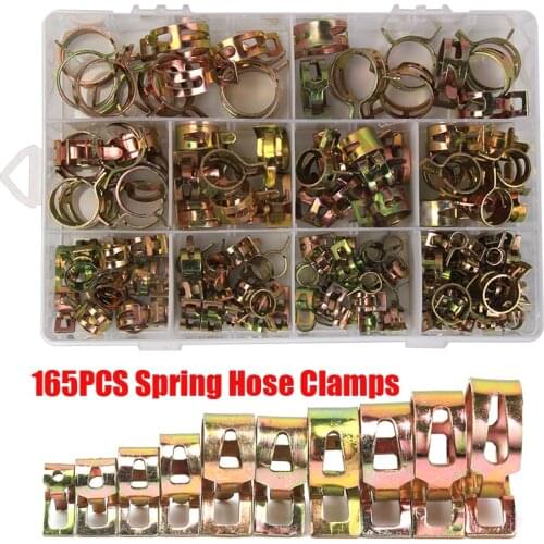 165PCS Zinc Plated 6-22mm Spring Fuel Oil Water Hose Clip Pipe Tube for Band Clamp Metal Fastener Assortment Kit
