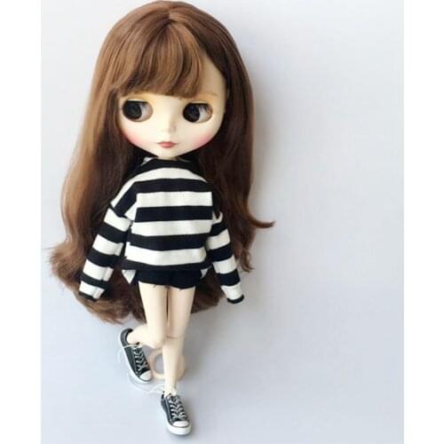 2pcs/set Blyth Clothes Striped T-shirt+ jeans 1/6 Fashion Doll pants pullip ob24 ob27 Doll Clothing Accessories for Barbie