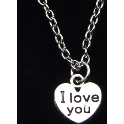 20pcs New Fashion Necklace 12x11mm heart i love you Pendants Short Long Women Men Colar Gift Jewelry Choker