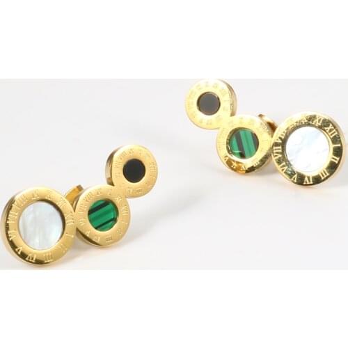 2020 Christmas Earrings Geometric Roman Numeral Round Black/White Shell Malachite Stud Earrings For Women Ear Jewelry Gift