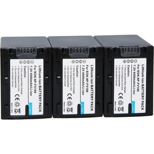 3Pcs 4500mAh NP-FV100 NP FV100 NPFV100 Rechargeable Camera Batteries for SONY FDR-AX100E AX100E HDR XR550E XR350E CX550E CX350E