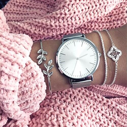 3 Pcs/Set Boho Hollow Leaf Flower Chain Opening Silver Color Bracelet Set Women Exquisite Party Jewelry Charm Gift