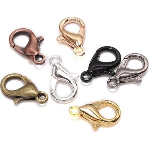 50pcs 9 Colors Plated Fashion Jewelry Findings Alloy Lobster Clasp Hooks Necklace&Bracelet Chain DIY 5*10/6*12/7*14/9*16/12*21mm