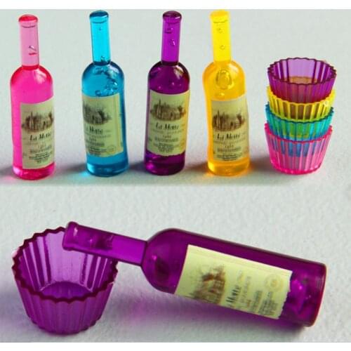 8pc/ set Mini Wine Bottles Cups Miniature Dollhouse Decoration Fairy Garden Home Micro Landscaping Decor DIY Accessories