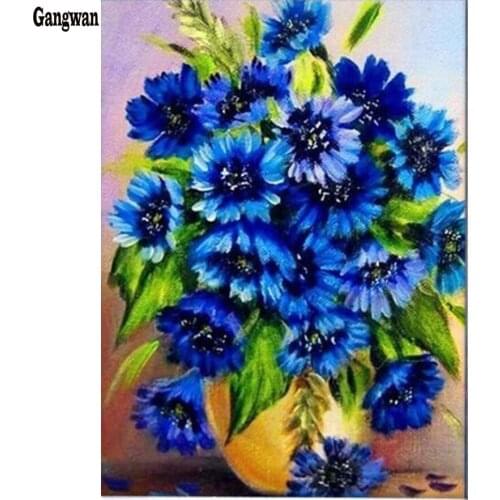 Diamond Embroidery Floral diy Diamond Painting Full Square blue Cornflower 5d Mosaic Cross Stitch Picture RhinestoneNeedlework