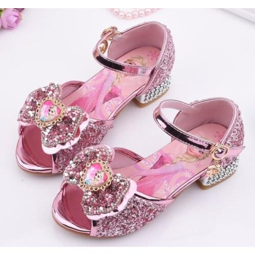 Disney Elsa Princess Girls Sandals Frozen Cartoon Dress Shoes For Girls Fashion Party Shoes With High Heels Christmas Gift