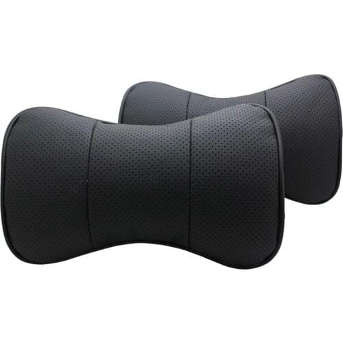 BLACK Real Cowhide 2PCS Car Styling Leather Car Neck Pillow Head Car Headrest Pillow Cushion Cover For Cooper R56 Accessories