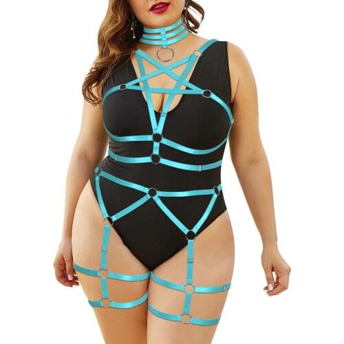 Erotic Gothic Plump Womens Underwear Garter Belts Harness Stocking Straps Bondage Sexy Lingerie Exotic Costumes Set Plus Size