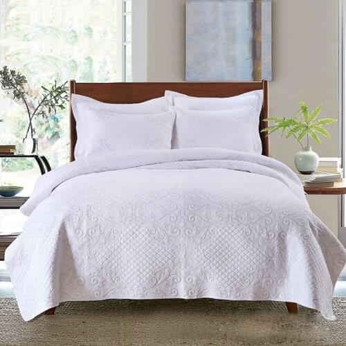 France White Quilt Set 3PCS Bedspread on the Bed Cover Pillowcase Queen Size Cotton Embroidered Coverlet Summer Double Blanket