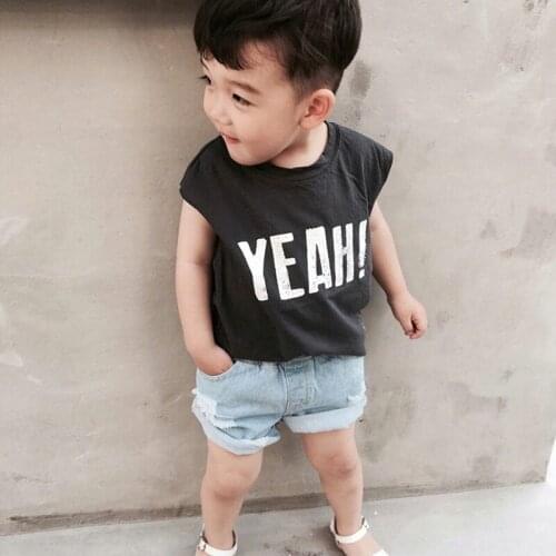 Boy YEAH Print T-shirts Summer Vest Children Sleeveless Tops Cotton Girls Tees