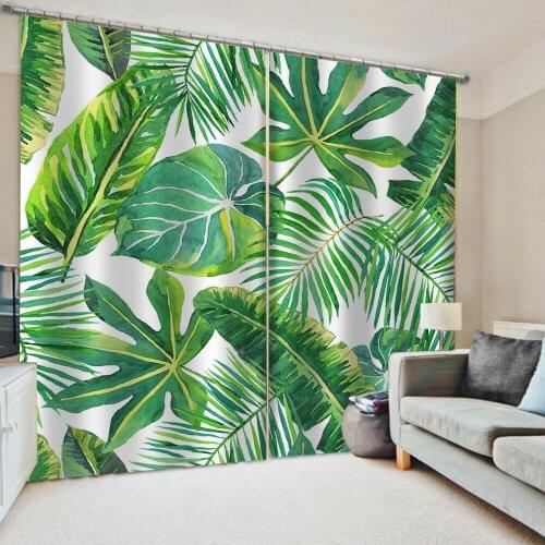 Morden green leaf curtains 2 Panel Printed Window Curtain Landscape curtains