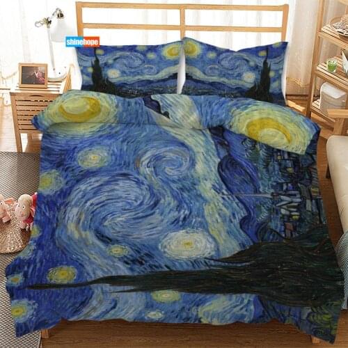 Van Gogh Starry Night 3PCS Duvet Cover Satin Bedding Set Twin Size 180X220CM Bedspread Nordic Bed Cover