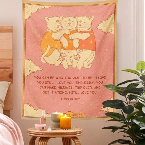 Sun Moon Cat Tapestry Witchcraft Tarot Tapestry Bohemian Style Decoration Home Decoration Hippie Mattress Girls Dorm Room Decor