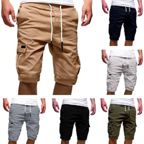 Summer Shorts Men New Casual Solid Mens Shorts Plus Size M-4XL Elastic Mid Waist Pockets Short Pants Men Streetwear Short Homme
