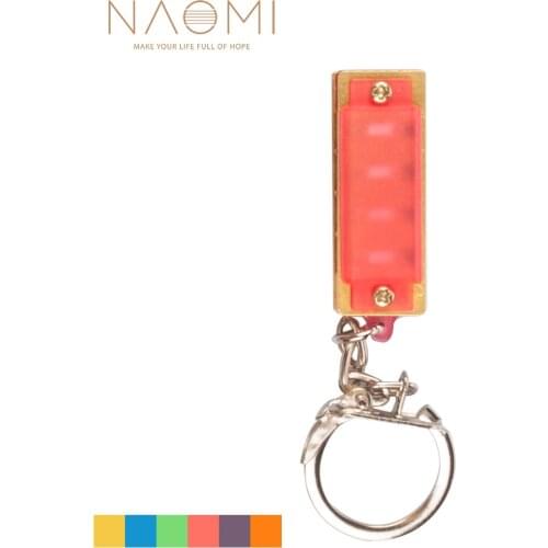 NAOMI 4 Hole 8 Tone Mini Harmonica Keychain Key Rings Toy Gift Pink Color Musical Instrument