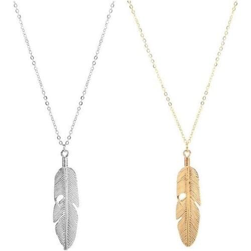 Fashion Feather Necklace creative alloy autumn and winter sweater chain