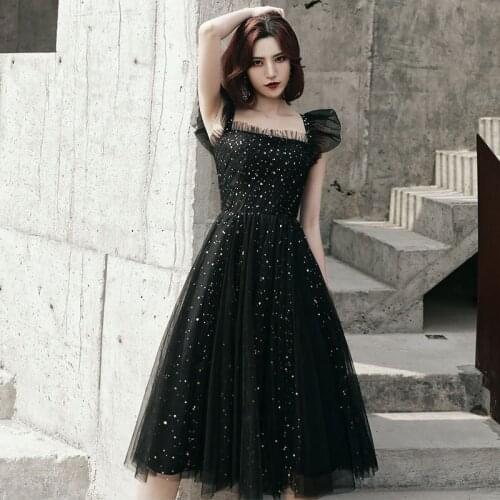 Fashion New Simple Cocktail Dresses Sexy Sequins black Sleeveless Formal Party Gowns Vestidos De Fiesta
