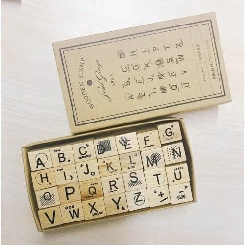 28pcs/Box Package Uppercase Letters Wood Stamp For Stationery DIY Scrapbooking Rubber Card Making Album Decoroation Crafts