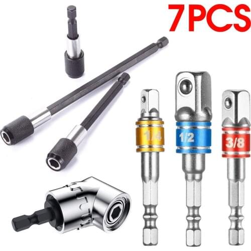 Hex Drill Power Bit Socket Drive Adapter extension Set 1/4" 3/8" 1/2" Socket Bit Adapter Hex Shank 105 Degree Angle Screwdriver