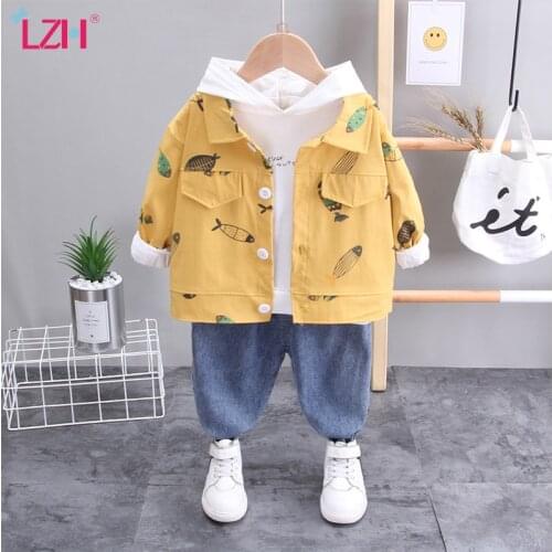 LZH 2021 New Newborns Baby Boysclothing Sets Autumn Outfit For Kids Hooded Sweater 3Pcs Suit For Baby Casual Children Tracksuit