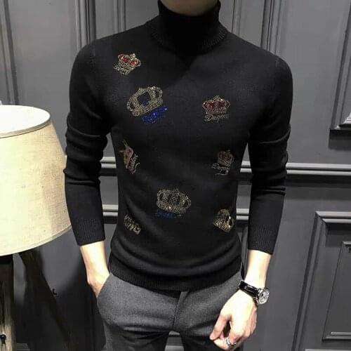 The New Crown Hot Diamond Design Mens Sweater Turtleneck Warm Tops Quality Knitted Long-Sleeved Pullover Autumn/Winter