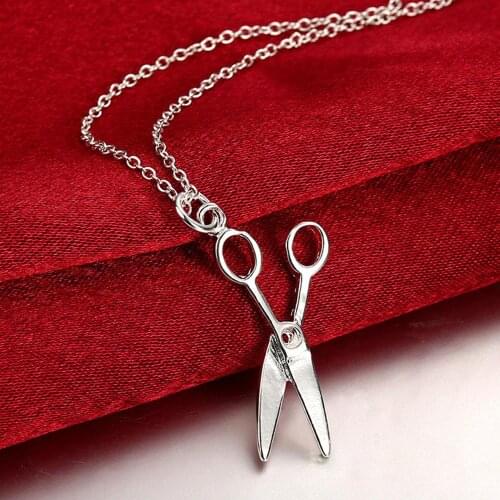 Wholesale Price 925 Jewelry Silver Necklace Small Scissors Pendant Necklaces Women Girls Jewelry Gift