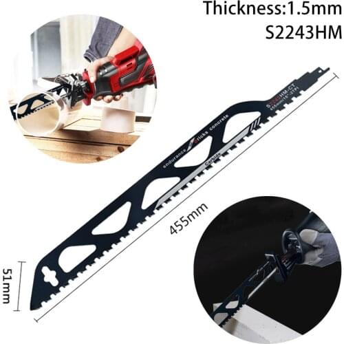 2PCS 455mm (S2243HM+ S1243HM) Carbide Tip Reciprocating Saw Blade For Cutting Brick Stone With Cemented Carbide Teeth Blades