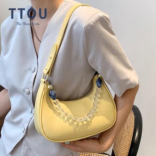 Simple Chain PU Leather Crossbody Bags For Women 2021 Baguette Shape Bag Designer Shoulder Handbags Female Travel Hand Bag