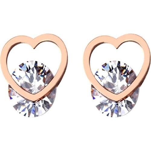 316L Stainless Steel Simple Love Round Zircon Titanium Steel Rose Gold Popular Fashion Hollow Earrings No Fade