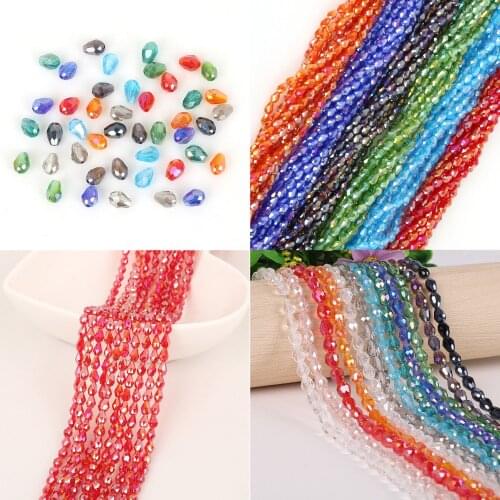 3*5/4*6/5*7mm Clear Oval Faceted Crystal Beads Teardrop Beads Transparent Water Drop Glass Beads For Jewelry Making DIY
