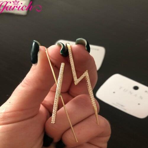 Boho Geometric Ear Wrap Crawler Hook Earring Crystal Stud Earrings For Woman Lightning Zirconia Climber Earrings Wedding Jewelry