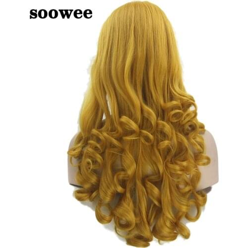 Soowee 70cm Long Curly Synthetic Hair Yellow Golden Womens Wig Sleeping Beauty Cosplay Wig Hairpiece Hair Wigs-female