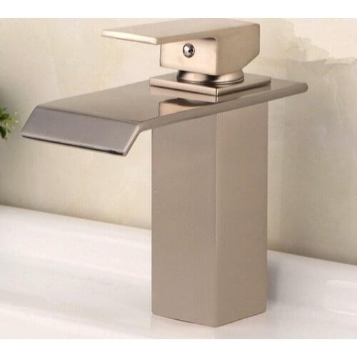 SUS304 brushed nickel/brass chrome waterfall faucet bathroom single handle Square faucet bath washbasin cold and hot mixer taps