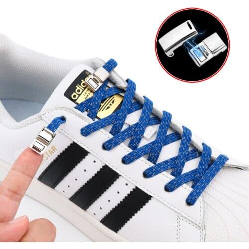 1 Pair Reflective Shoe Laces Magnetic Metal lock No Tie Shoelaces Elastic Universal For Children And Adults Lazy Shoelace