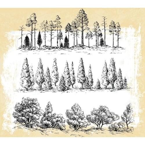 Three Types of Scenic Woods Clear Stamps Rubber Silicone Seal for DIY Scrapbooking Card Making Album Decoroation Crafts