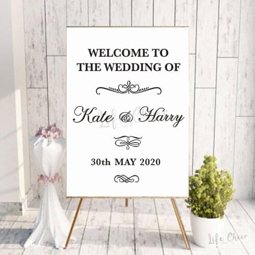 Wedding Welcome Vinyl Mirror Stickers Simple Pattern Custom Names And Date Frame Decals Wedding Sign Vinyl Murals Decor AF002