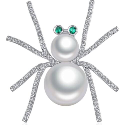 Vintage Pearl Spider Brooches for Women Luxury Green Zirconia Insect Animal Brooch Pins Female Suit Shawl Accessories Cute Gifts