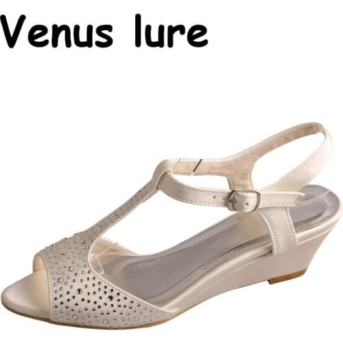 Customized Crystal Beaded Womens Wedge Sandals Peep Toe Summer Shoes Bridal