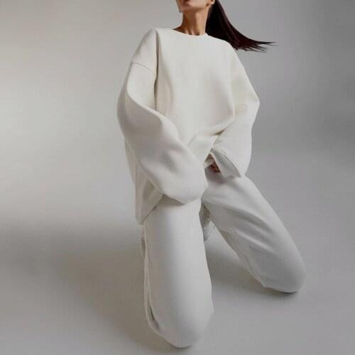 Womens Sweatshirt Set Solid Autumn Womens Pantsuit 2 Set Plus Velvet Womens Tracksuit Plus Size Outsuit Trouser Suit Jumpsuit