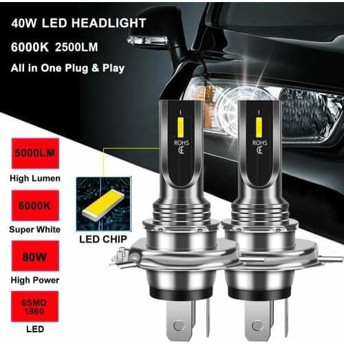 1Pair H4 LED Headlight Bulb 80W 1860 CSP 5000LM/Set Super Bright 6000K White Replacement Fog Lights DRL Auto Accessories