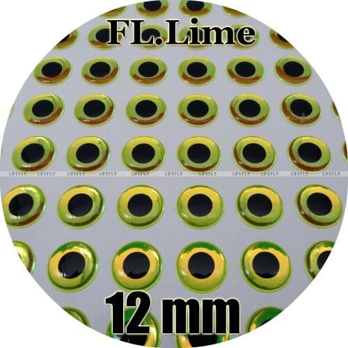 12mm 3D Fluorescent Neon Lime / Wholesale 250 Soft Molded 3D Holographic Fish Eyes, Fly Tying, Jig, Lure